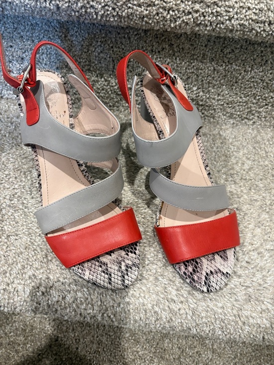 Shoes - Vince canuto Women's Red and Gray Strappy Sandals with Snakeskin Accent
